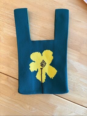 Teal Knit purse with Yellow Floral Motif